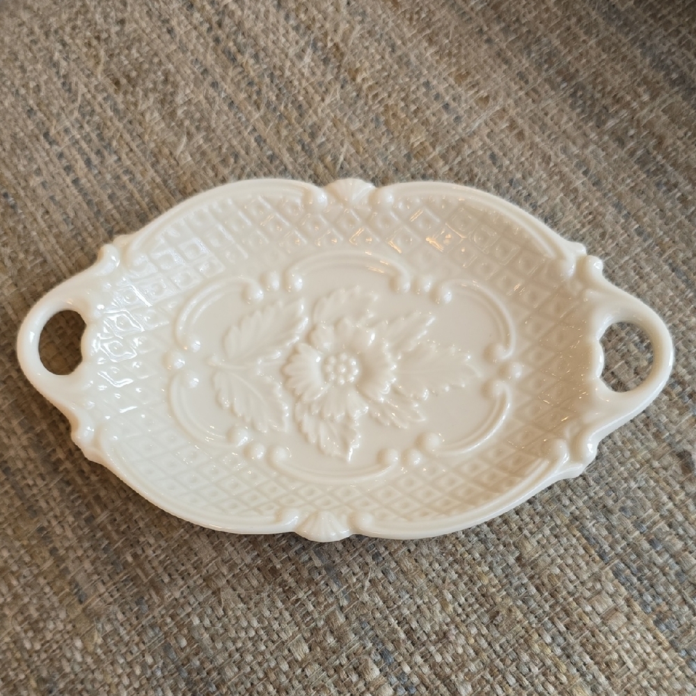 Vintage Lenox Ivory Embossed Floral Soap Dish/Trinket Tray